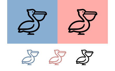 Pelican outline logo on blue and pink.