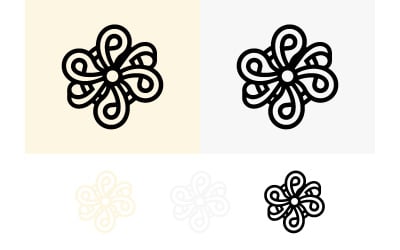 Abstract floral swirl logo cream and grey background.