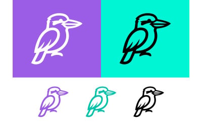 Bird logo outline in purple and teal.