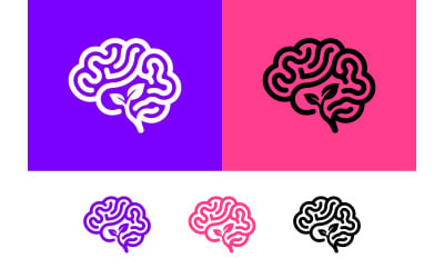 Brain icon with leaf purple pink healthy mind.