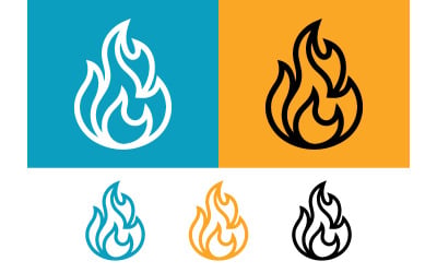 Fire flame icons blue and orange background.