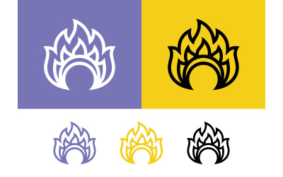Flammensymbol, weiß und schwarz auf violettem Hintergrund.