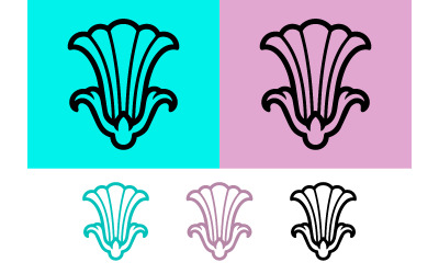 Blommig vapenskölddesign i cyan och lila.
