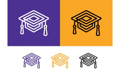 Graduation cap logo outline in purple.