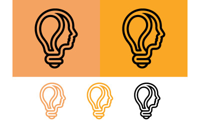 Lightbulb head outline icons orange background.