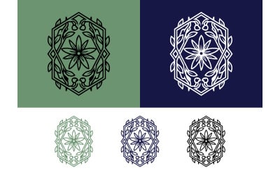 Oval floral emblem geometric design.