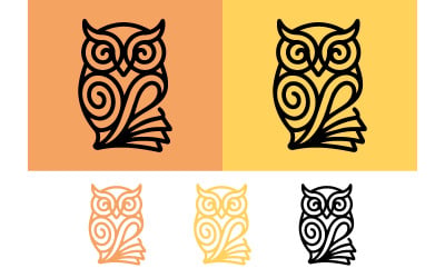 Owl logo with ornate swirl pattern.