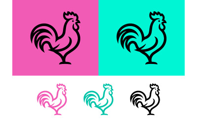 Icona di gallo su sfondo rosa e turchese per la fattoria.