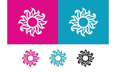 Sun logo icon pink and blue background.