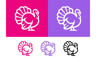 Turkey icon on pink and purple backgrounds for holiday.