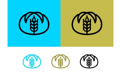 Bread and wheat logo blue gold and black outline.