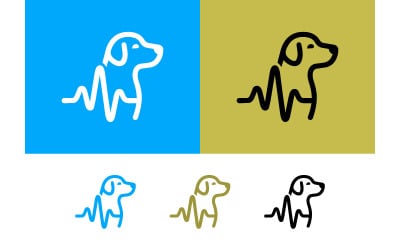 Dog silhouette with heart rate line logo.