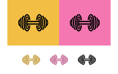 Dumbbell icon on yellow and pink backgrounds.