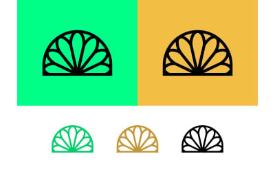 Fan shape flower icon green yellow and black backgrounds.