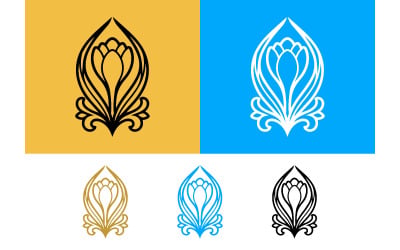 Floral ornament symbol on yellow and blue.