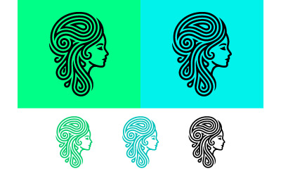 Flowing hair woman profile line art design.