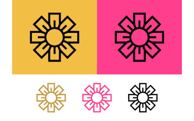Geometric flower icon with gold accents simple design.