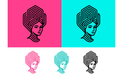 Geometric patterned woman's head and neck art.