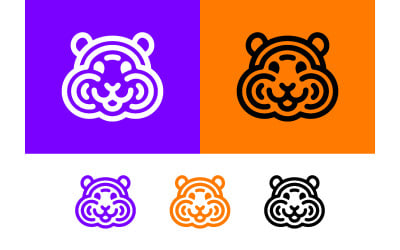 Hamster face emblem with purple orange black variations.