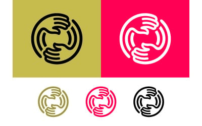 Hands logo design in olive and red.