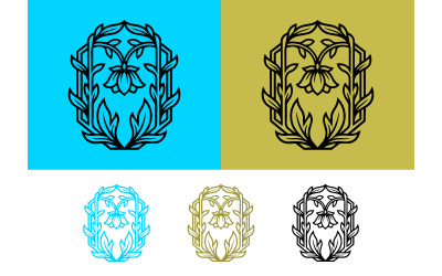 Ornate floral crest in blue and gold tones.