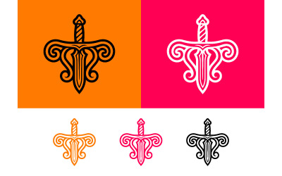 Ornate sword with swirling decorative elements.