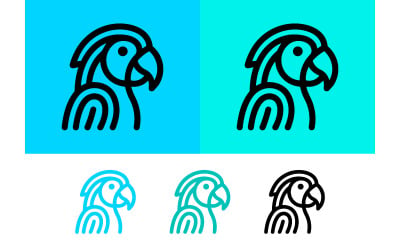 Parrot head icon in blue cyan black variations.