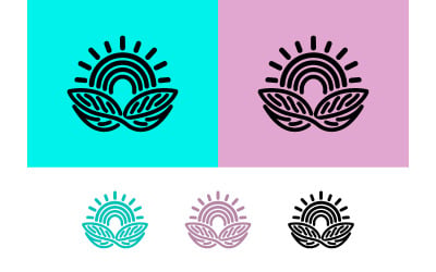 Sun and leaves symbol on bright background.