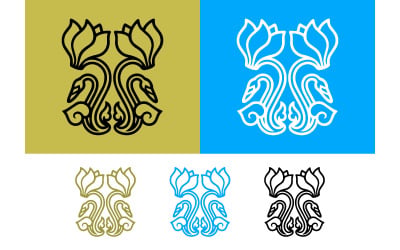 Swan and lotus floral motif abstract art.