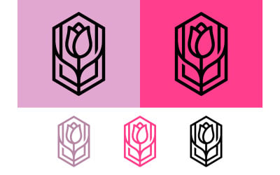 Tulip flower in hexagon frame pink and lilac backgrounds.