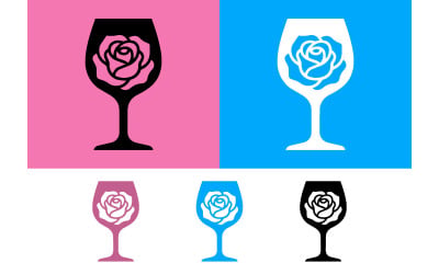 Wine glass with rose logo design.
