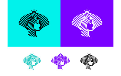 Woman profile queen logo cyan purple black variations.