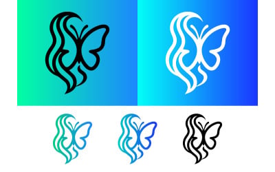 Butterfly hair logo design with blue green gradient.