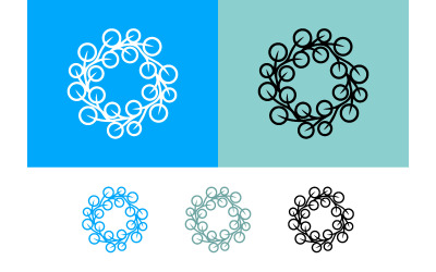 Floral wreath design on blue background elements.