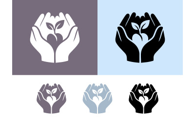 Hands holding plant logo white gray blue.