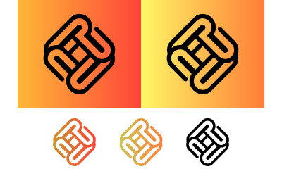 Interlocking abstract shape logo design on gradient backgrounds.