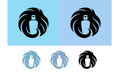 Lion head logo on light blue background.