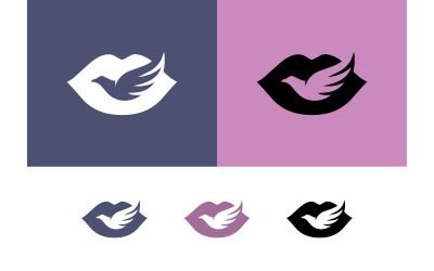 Lips with bird logo on purple background.