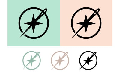 Needle and thread logo with compass design.