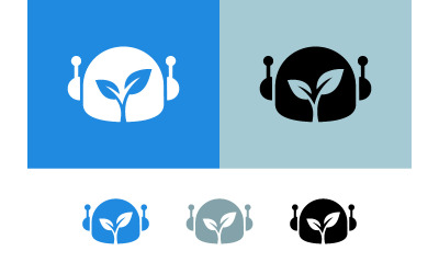 Robot and plant logo graphic design.