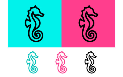 Seahorse line art icons in bright colors.