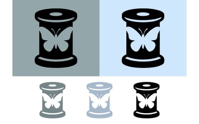 Thread spool with butterfly on gray and blue.