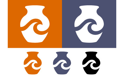 Vase with wave design on orange and blue.