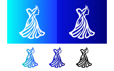 Woman in dress logo on gradient backgrounds.