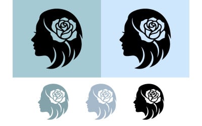 Woman profile with rose flower design.