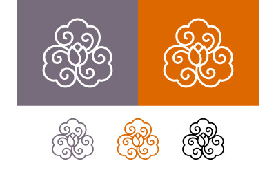 Circular abstract floral pattern in outline grey and orange.