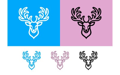 Deer head line art on blue background.