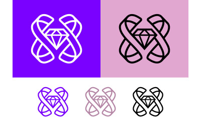Diamantlogo met abstracte vormen en een paarse achtergrond.