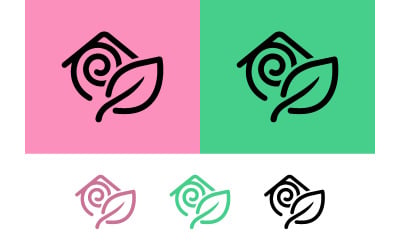 House and leaf logo swirl pink.