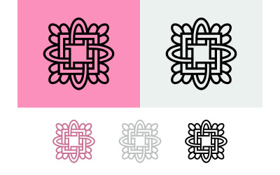 Interlaced square knot design in pink and grey.